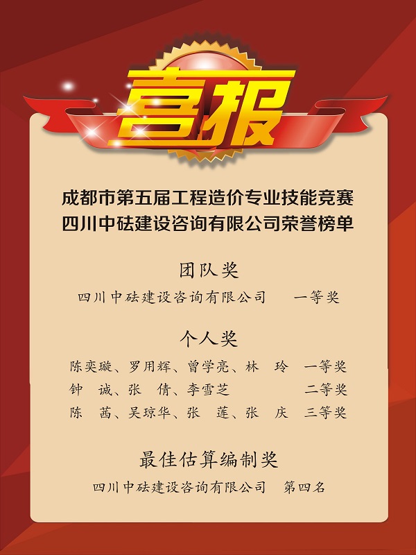 再傳捷報！戮力同心，我司斬獲成都市第五屆工程造價專業(yè)技能競賽多項榮譽